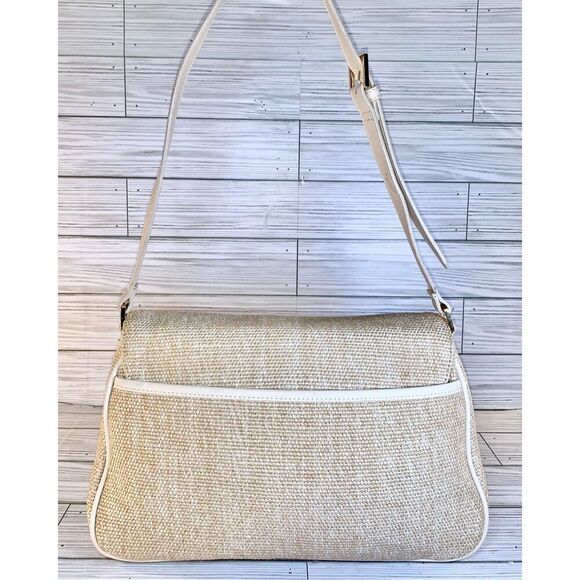🚨Vintage - Etienne Aigner Tan & Cream Vegan Leather & Jute Shoulder Bag - Picture 2 of 14